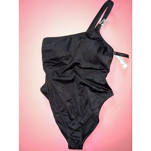 NWT Victoria's Secret S one-piece monokini one VS SHINE Strap BLACK Silver - Picture 1 of 3